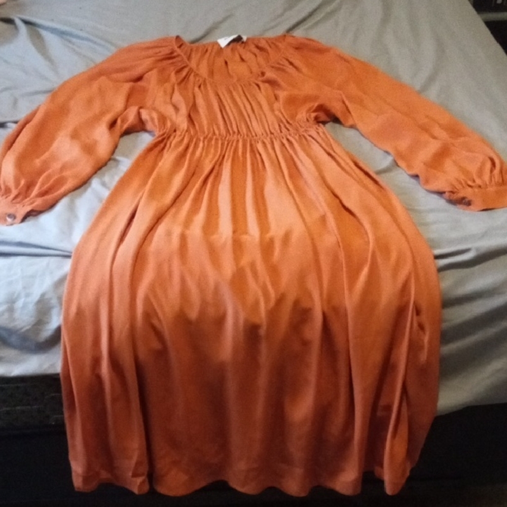 Elegant Long Sleeve Orange Dress